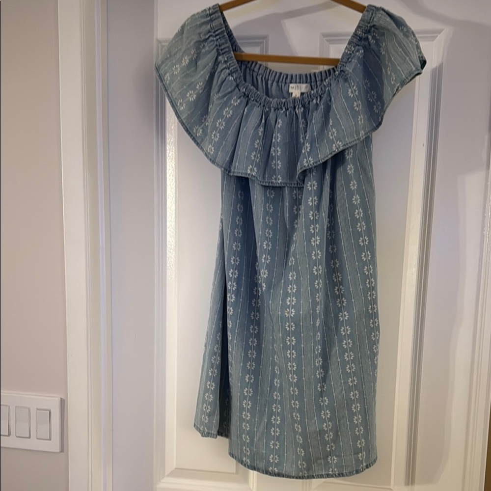 Love Fire Blue Ruffled Off-Shoulder Sundress